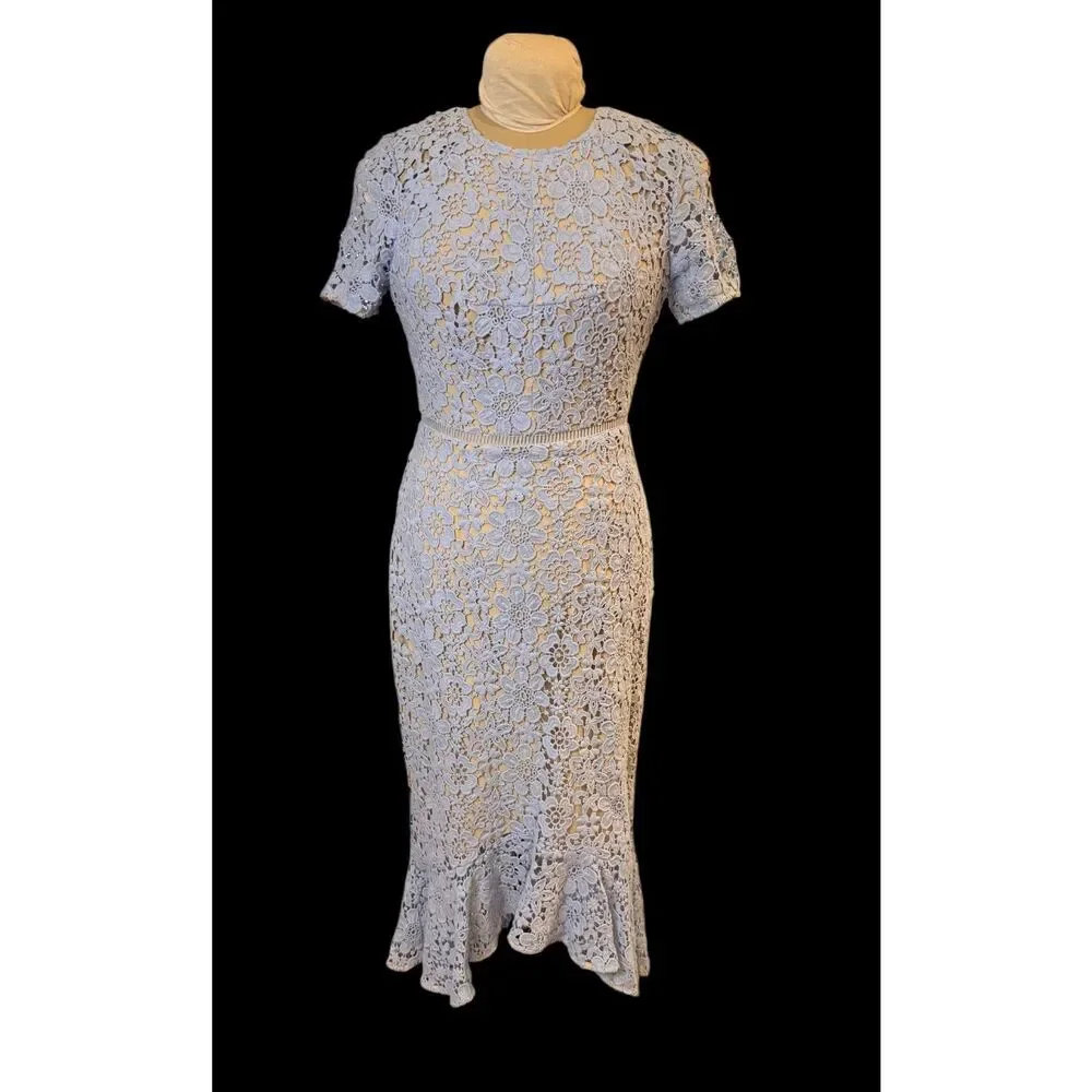 Shoshanna Light Blue Lace Short Sleeve Fit & Flare Dress Sz 10 - Picture 2 of 14